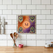 Art Deco Tropical Orange Palm Tree Monogram  Fliese