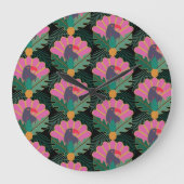 Art Deco Tropical Toucans & Pineapes Große Wanduhr (Vorderseite)