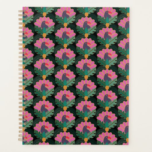 Art Deco Tropical Toucans & Pineapes Planer (Vorderseite)