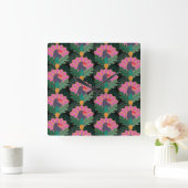 Art Deco Tropical Toucans & Pineapes Quadratische Wanduhr (Zuhause)