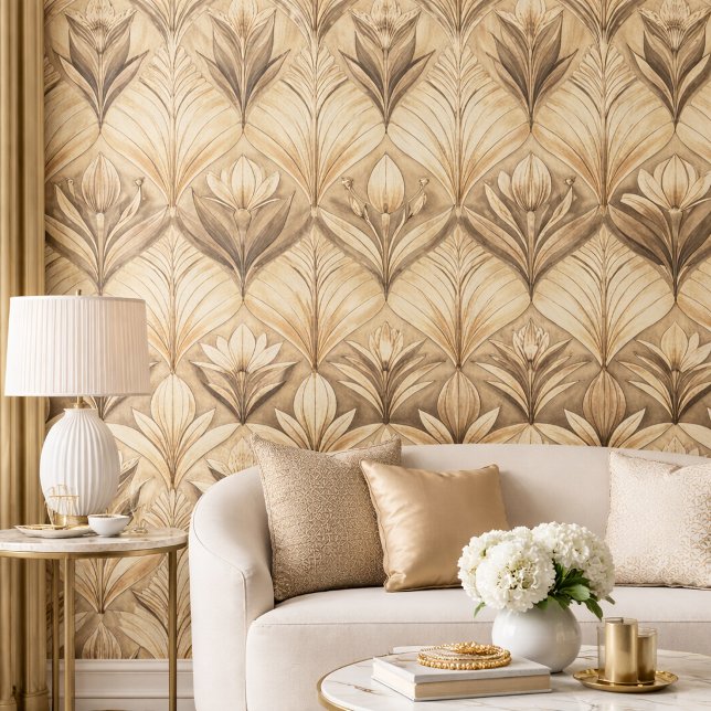 Art Deco Tulip Gold Sepia Pattern Tapete (Von Creator hochgeladen)