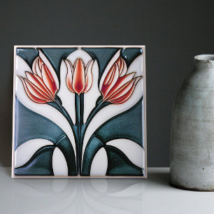 Art Deco Tulpe Florale Wanddekoration Art Nouveau  Fliese