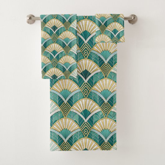 Art Deco Türkis Fächer Badhandtuch Set (Insitu)