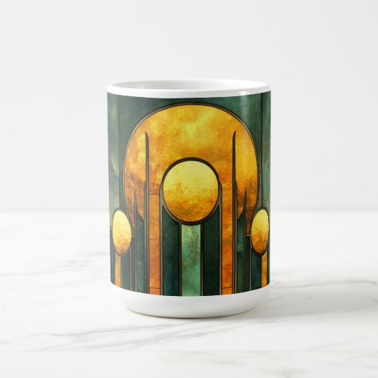 Art Deco Türkis Green Gold Sun Kaffeetasse (Mittel)