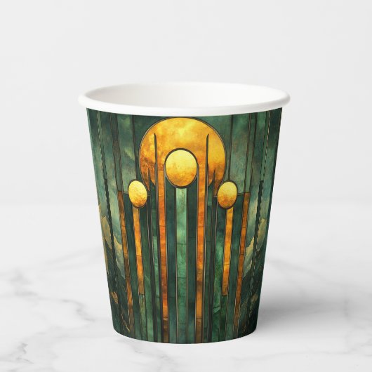 Art Deco Türkis Green Gold Sun Pappbecher (Vorderseite)