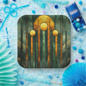 Art Deco Türkis Green Gold Sun Pappteller (Party)