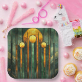 Art Deco Türkis Green Gold Sun Pappteller (Party)