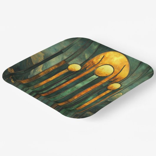 Art Deco Türkis Green Gold Sun Pappteller (Gewinkelt)