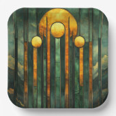 Art Deco Türkis Green Gold Sun Pappteller (Vorderseite)