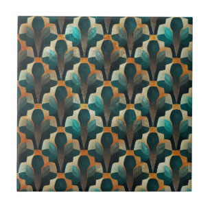 Art Deco Türkis- und Gold-Geometrie-Muster Fliese