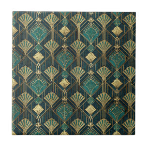 Art Deco Türkis und Gold geometrisches abstraktes Fliese