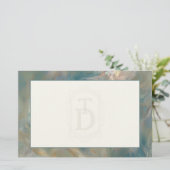 Art Deco Türkis und Orange Marmor Monogram Briefpapier (Stehend Vorderseite)