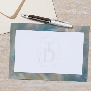 Art Deco Türkis und Orange Marmor Monogram Briefpapier