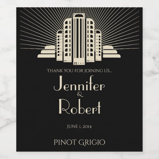 Art-Deco-Turm Ray in Schwarz und Elfenbeinküste We Weinetikett (Einzelnes Label)