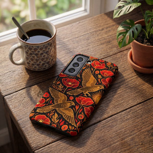 Art Deco Turmfalken & Mohnblumen Dekorative Kuns Samsung Galaxy Hülle