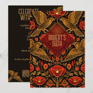 Art Deco Turmfalken & Mohnblumen | Individueller 5 Einladung