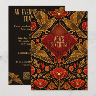 Art Deco Turmfalken & Mohnblumen | Individueller 6 Einladung