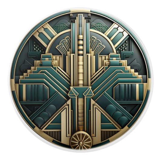Art Deco Turquoise Gold & Black Geometric Keramikknauf (Vorderseite)