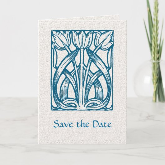 Art Deco Turquoise Tulips Save the Date Karte (Vorderseite)