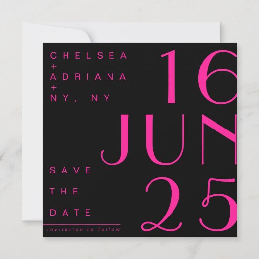 Art Deco Typografie Black Pink Save the Date Einladung (Vorderseite)