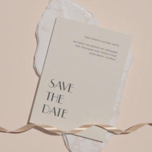 Art Deco Typografie Cream Sand Wedding Save The Date