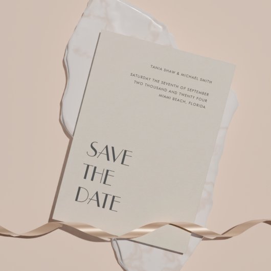 Art Deco Typografie Cream Sand Wedding Save The Date