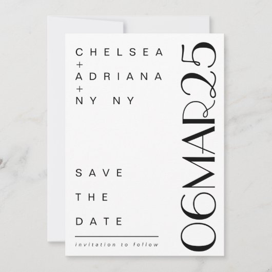 Art Deco Typografie Moderne Schwarz-weiß Save The Date (Vorderseite)