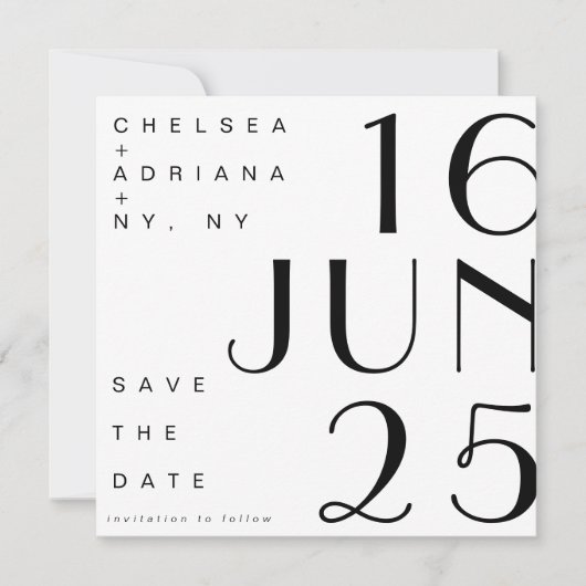 Art Deco Typografie Save the Date Schwarz-weiß Einladung (Vorderseite)