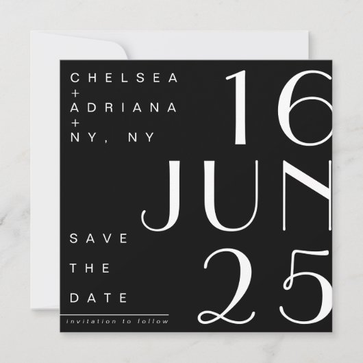Art Deco Typografie Save the Date Schwarz-weiß Einladung (Vorderseite)