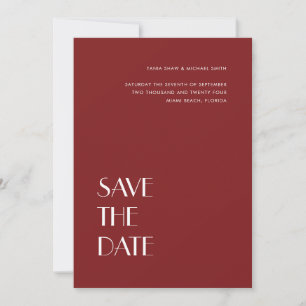 Art Deco Typografie Vermilion Red Wedding Save The Date