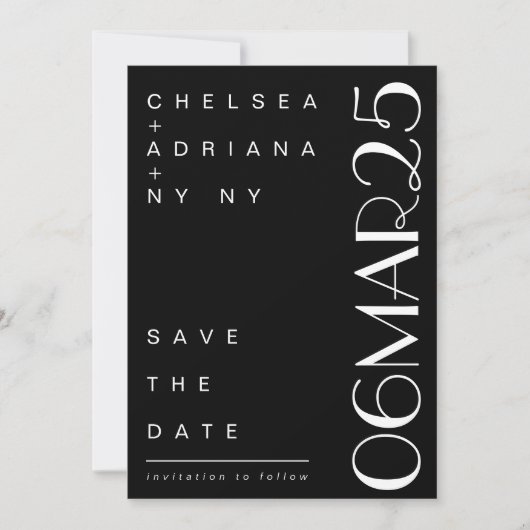 Art Deco Typografy Schwarz-weiß Wedding Save The Date (Vorderseite)