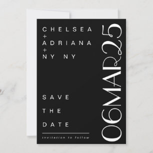 Art Deco Typografy Schwarz-weiß Wedding Save The Date