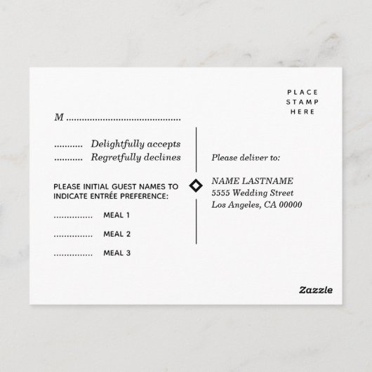 Art Déco UAWG Custom Meals Hochzeit Postkarte (Rückseite)