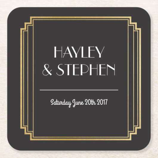 Art Deco Untersetzer Black & Gold Wedding Party (Vorderseite)