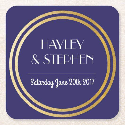 Art Deco Untersetzer Navy Gold Circle Wedding Part (Vorderseite)