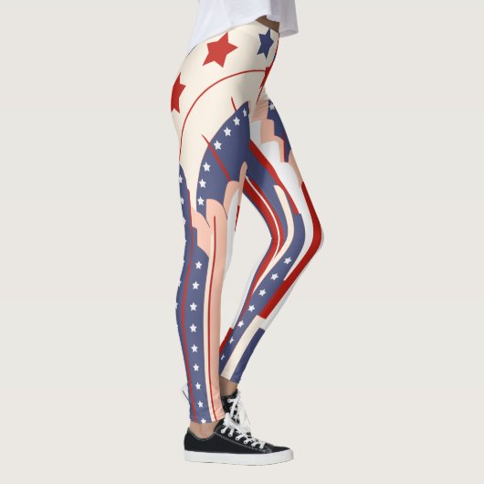 Art Deco US Flag Leggings für 4. Juli (Rechts)