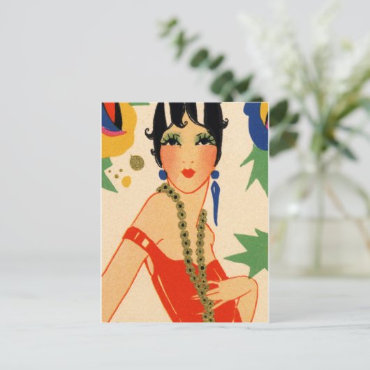 Art Deco Vamp, Flapper der 20er Jahre Postkarte (Stehend Vorderseite)