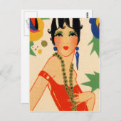 Art Deco Vamp, Flapper der 20er Jahre Postkarte (Vorne/Hinten)