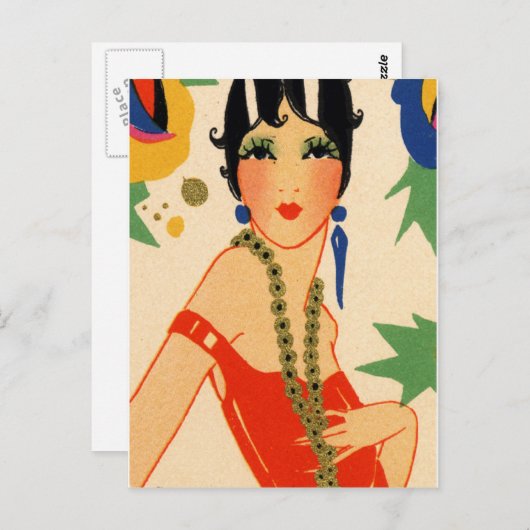 Art Deco Vamp, Flapper der 20er Jahre Postkarte (Vorne/Hinten)