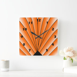 Art Deco Ventilator Design Orange Quadratische Wan Wanduhr
