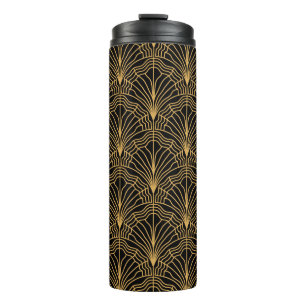 Art Deco Ventilator: Geometrisch Gelb Schwarz Thermosbecher