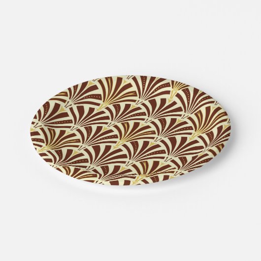 Art Deco Ventilator Muster - Schokolade auf Creme Pappteller (Schrägansicht)