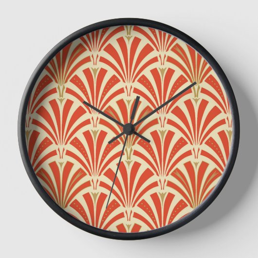 Art Deco Ventilatormuster - Mandarine orange Wanduhr (Vorderseite)