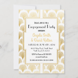 Art Deco Verlobung Gatsby 1920er WEISS & GOLD Einladung
