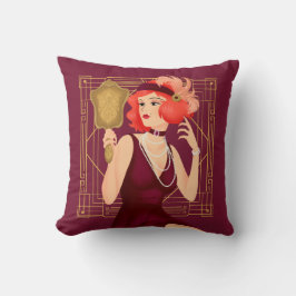 Art Deco Vintag 1920er Girl Gold Frame Burgundy Kissen