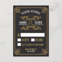Art Deco Vintag Black and Gold Wedding RSVP Cards