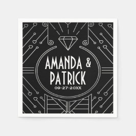 Art Deco Vintag Black and Silver Wedding Napkins Serviette