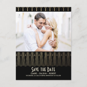Art Deco Vintag Black Gold Foto Save the Date Ankündigungspostkarte