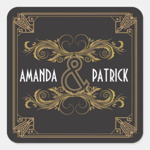 Art Deco Vintag Black & Gold Wedding Stickers