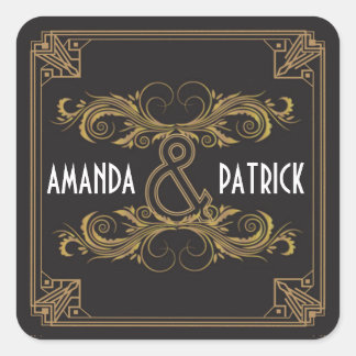 Art Deco Vintag Black & Gold Wedding Stickers